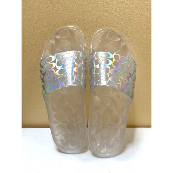 COACH Ugo Clear Holo Glitter Logo Jelly Pool Slides Slip On Sandals size 9 NEW! - Picture 4 of 6